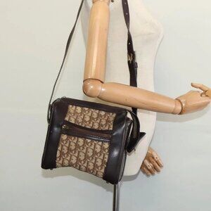 Christian Dior Trotter Canvas Shoulder Bag Brown Gold Auth BA4009